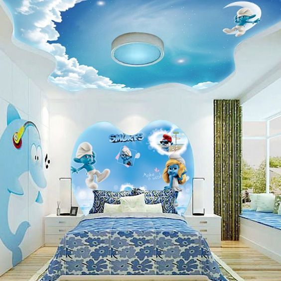 Trần thạch cao phòng ngủ trẻ em màu xanh da trời mới lạ và đẹp mắt