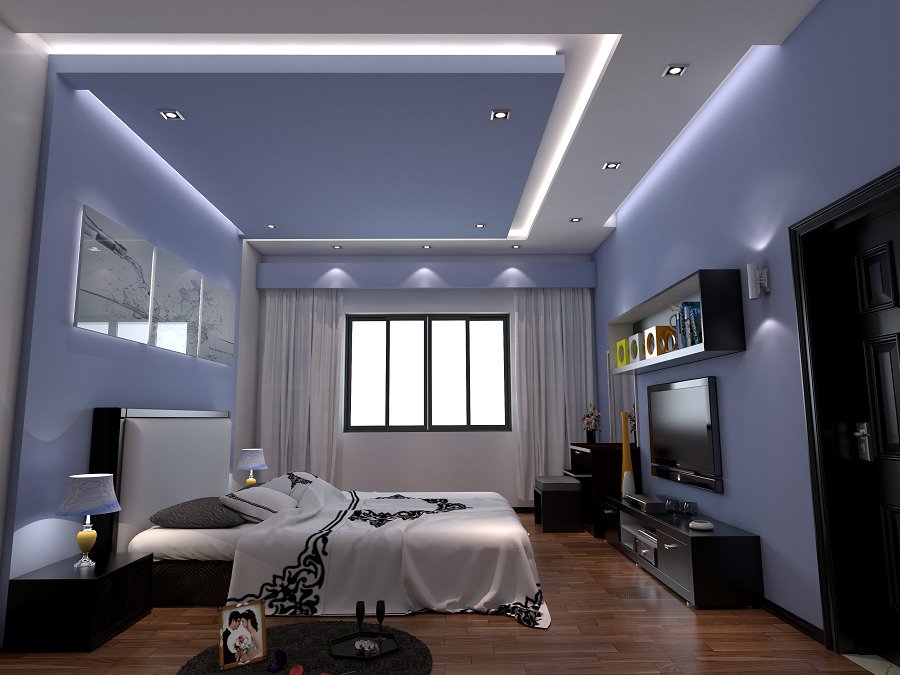 Mẫu trần thạch cao màu xanh dương cho phòng ngủ đẹp hiện đại