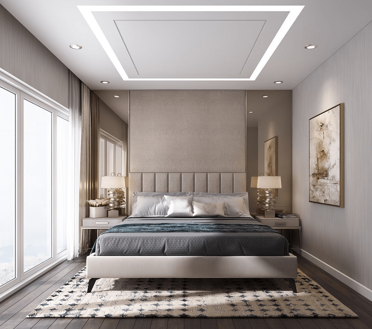 Mẫu trần thạch cao phẳng cho phòng ngủ đẹp, thiết kế hiện đại