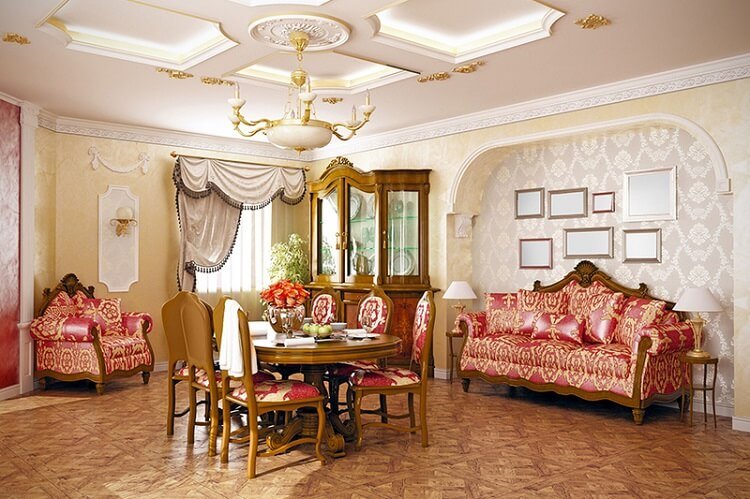 Trần thạch cao phòng khách phong cách cổ điển phù hợp với thiết kế nội thất