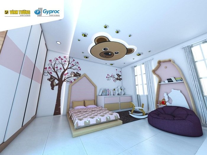 trần thạch cao phòng ngủ cho trẻ em