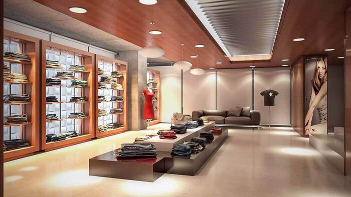 Trần thạch cao Showroom bán quần áo thêm sang trọng và ấm cúng