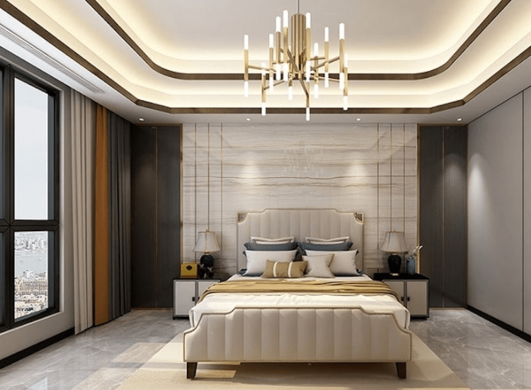 Trần thạch cao phòng ngủ với tone màu trung tính