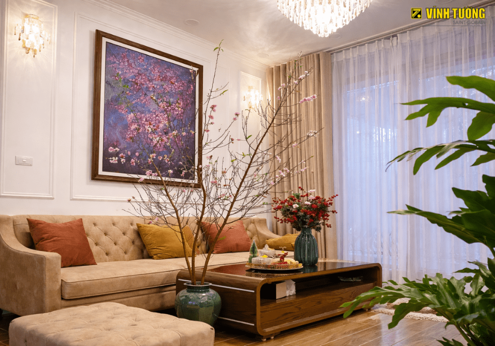 Trang trí phòng khách đón Tết bằng tranh phong thủy
