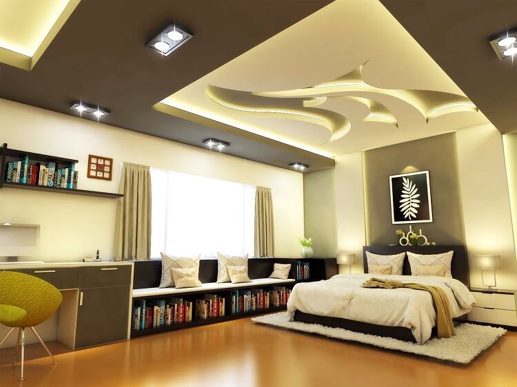 Tường thạch cao đẹp cho phòng ngủ sang trọng kết hợp đèn led  vàng nhạt ấm cúng