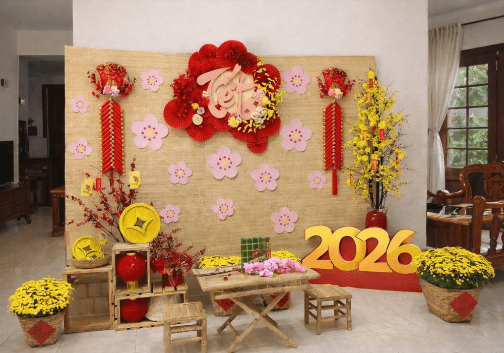 Trang trí tường nhà bằng mành tre