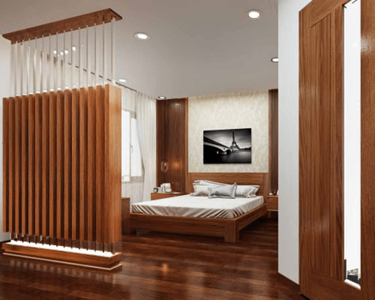Thiết kế vách ngăn phòng ngủ bằng gỗ đẹp mắt 