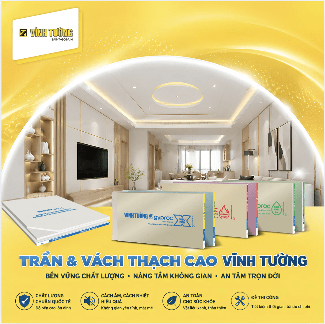Vách ngăn thạch cao giúp giảm tải trọng công trình và rút ngắn tiến độ thi công