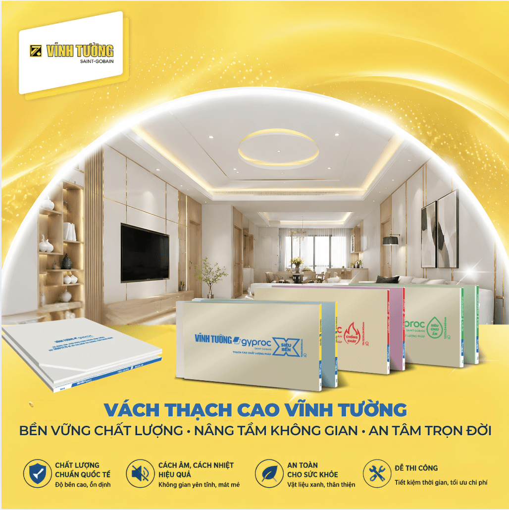Hệ trần và vách thạch cao Vĩnh Tường Siêu Bền X có khả năng chống võng lên đến 20%