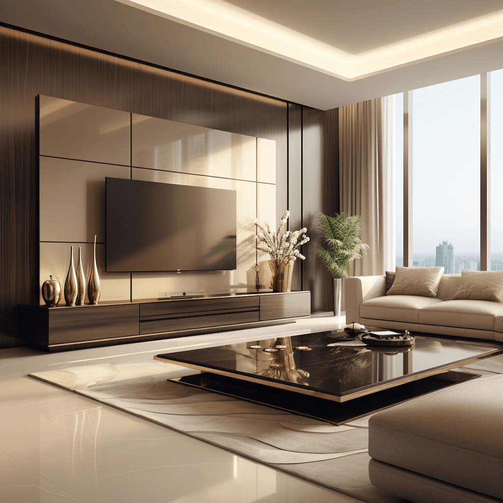 Vách tivi phòng khách với tấm nhựa giả đá