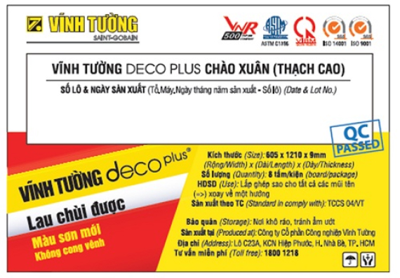 Tấm trang trí Vĩnh Tường DECO  trên nền thạch cao Gyproc